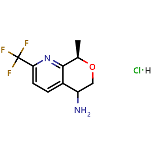 Chemical structure of (8R)-8-methyl-2-(trifluoromethyl)-6,8-dihydro-5H-pyrano[3,4-b]pyridin-5-amine;hydrochloride , CAS 2940934-13-2, AChemBlock X182773