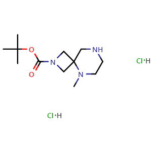 Chemical structure of tert-Butyl 5-methyl-2,5,8-triazaspiro[3.5]nonane-2-carboxylate dihydrochloride , CAS 2940951-56-2, AChemBlock X182804