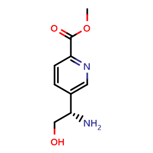 Chemical structure of methyl 5-[(1S)-1-amino-2-hydroxy-ethyl]pyridine-2-carboxylate , CAS 1213515-16-2, AChemBlock X182876
