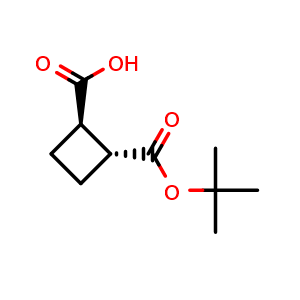 Chemical structure of (1R,2R)-2-tert-butoxycarbonylcyclobutanecarboxylic acid , CAS 2089246-48-8, AChemBlock X182879