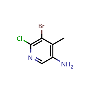 Chemical structure of 5-bromo-6-chloro-4-methyl-pyridin-3-amine , CAS 1461707-96-9, AChemBlock X182895