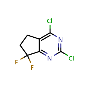 Chemical structure of 2,4-dichloro-7,7-difluoro-5,6-dihydrocyclopenta[d]pyrimidine , CAS 2459401-44-4, AChemBlock X182924