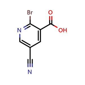 Chemical structure of 2-bromo-5-cyano-pyridine-3-carboxylic acid , CAS 1805249-34-6, AChemBlock X182933