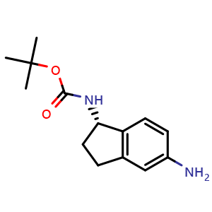 Chemical structure of tert-butyl N-[(1S)-5-aminoindan-1-yl]carbamate , CAS 903558-18-9, AChemBlock X182978