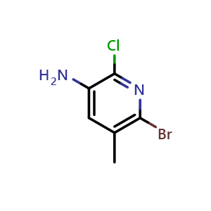 Chemical structure of 6-bromo-2-chloro-5-methyl-pyridin-3-amine , CAS 1935949-07-7, AChemBlock X182979