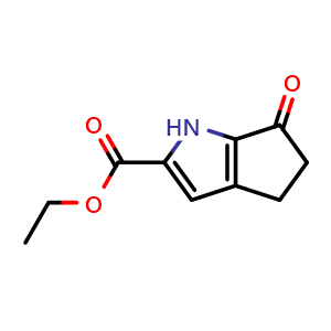 Chemical structure of ethyl 6-oxo-4,5-dihydro-1H-cyclopenta[b]pyrrole-2-carboxylate , CAS 1041430-83-4, AChemBlock X182983