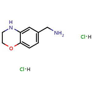 Chemical structure of 3,4-dihydro-2H-1,4-benzoxazin-6-ylmethanamine;dihydrochloride , CAS 1896402-90-6, AChemBlock X182992