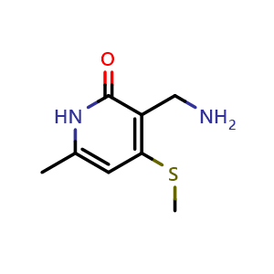 Chemical structure of 3-(aminomethyl)-6-methyl-4-methylsulfanyl-1H-pyridin-2-one , CAS 2326563-29-3, AChemBlock X183003