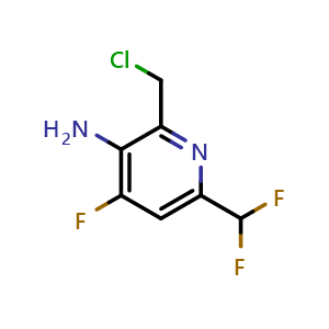 Chemical structure of 2-(chloromethyl)-6-(difluoromethyl)-4-fluoro-pyridin-3-amine , CAS 1806815-51-9, AChemBlock X183006