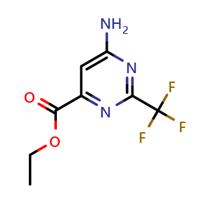 Chemical structure of ethyl 6-amino-2-(trifluoromethyl)pyrimidine-4-carboxylate , CAS 1269294-25-8, AChemBlock X183031