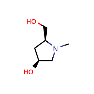 Chemical structure of (3S,5S)-5-(hydroxymethyl)-1-methyl-pyrrolidin-3-ol , CAS 1841379-64-3, AChemBlock X183101