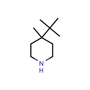 Chemical structure of 4-tert-butyl-4-methyl-piperidine , CAS 1557733-56-8, AChemBlock X183111