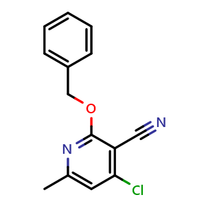Chemical structure of 2-benzyloxy-4-chloro-6-methyl-pyridine-3-carbonitrile , CAS 1844850-97-0, AChemBlock X183112