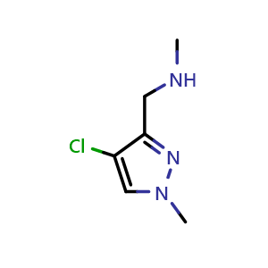 Chemical structure of 1-(4-chloro-1-methyl-pyrazol-3-yl)-N-methyl-methanamine , CAS 1345510-60-2, AChemBlock X183122