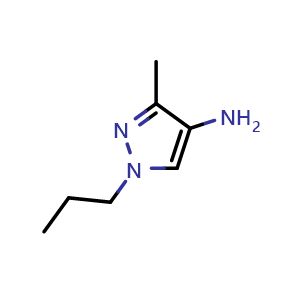 Chemical structure of 3-methyl-1-propyl-pyrazol-4-amine , CAS 1006457-04-0, AChemBlock X183133