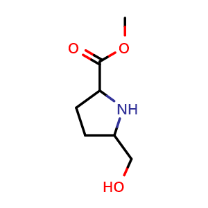 Chemical structure of methyl 5-(hydroxymethyl)pyrrolidine-2-carboxylate , CAS 2117745-64-7, AChemBlock X183161