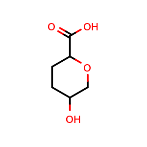 Chemical structure of 5-hydroxytetrahydropyran-2-carboxylic acid , CAS 1822587-33-6, AChemBlock X183179