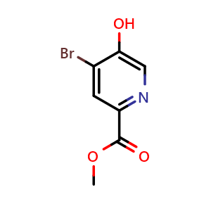 Chemical structure of methyl 4-bromo-5-hydroxy-pyridine-2-carboxylate , CAS 1256836-99-3, AChemBlock X183187