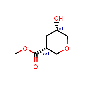 Chemical structure of methyl cis-5-hydroxytetrahydropyran-3-carboxylate , CAS 1048962-91-9, AChemBlock X183193