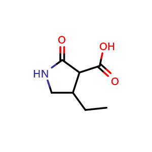 Chemical structure of 4-ethyl-2-oxo-pyrrolidine-3-carboxylic acid , CAS 89775-83-7, AChemBlock X183196