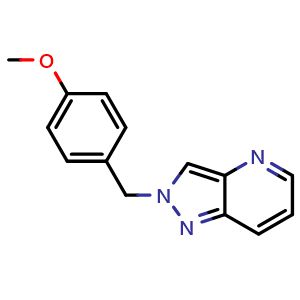 Chemical structure of 2-[(4-methoxyphenyl)methyl]pyrazolo[4,3-b]pyridine , CAS 2245763-42-0, AChemBlock X183224