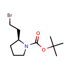 Chemical structure of tert-butyl (2S)-2-(2-bromoethyl)pyrrolidine-1-carboxylate , CAS 937203-20-8, AChemBlock X183230
