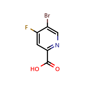 Chemical structure of 5-bromo-4-fluoro-pyridine-2-carboxylic acid , CAS 1211582-26-1, AChemBlock X183241