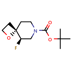 Chemical structure of tert-butyl rel-(4S,5R)-5-fluoro-1-oxa-7-azaspiro[3.5]nonane-7-carboxylate , CAS 2216758-75-5, AChemBlock X183271