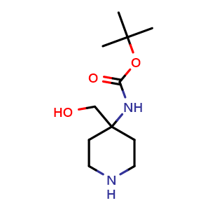 Chemical structure of tert-butyl N-[4-(hydroxymethyl)-4-piperidyl]carbamate , CAS 1262408-81-0, AChemBlock X183276
