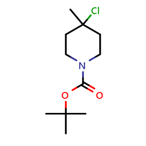 Chemical structure of tert-butyl 4-chloro-4-methyl-piperidine-1-carboxylate , CAS 1420801-55-3, AChemBlock X183311