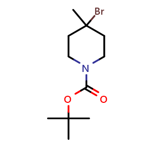 Chemical structure of tert-butyl 4-bromo-4-methyl-piperidine-1-carboxylate , CAS 1420992-40-0, AChemBlock X183314