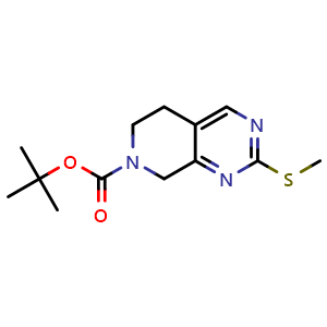Chemical structure of tert-butyl 2-methylsulfanyl-6,8-dihydro-5H-pyrido[3,4-d]pyrimidine-7-carboxylate , CAS 1226776-86-8, AChemBlock X183315