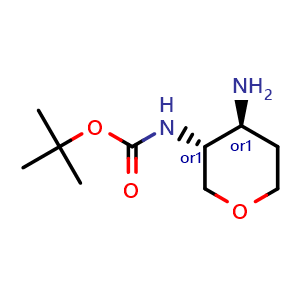 Chemical structure of tert-butyl N-[trans-4-aminotetrahydropyran-3-yl]carbamate , CAS 1316830-74-6, AChemBlock X183321