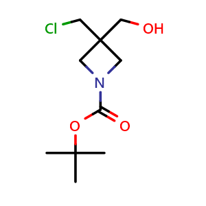 Chemical structure of tert-butyl 3-(chloromethyl)-3-(hydroxymethyl)azetidine-1-carboxylate , CAS 1167424-91-0, AChemBlock X183326