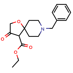 Chemical structure of ethyl 8-benzyl-3-oxo-1-oxa-8-azaspiro[4.5]decane-4-carboxylate , CAS 1454273-40-5, AChemBlock X183344