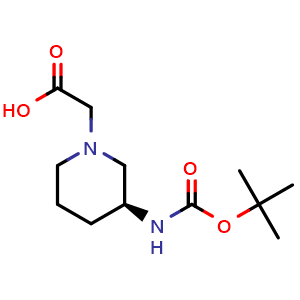 Chemical structure of 2-[(3S)-3-(tert-butoxycarbonylamino)-1-piperidyl]acetic acid , CAS 1347009-65-7, AChemBlock X183392