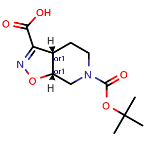 Chemical structure of cis-6-tert-butoxycarbonyl-4,5,7,7a-tetrahydro-3aH-isoxazolo[5,4-c]pyridine-3-carboxylic acid , CAS 1251003-08-3, AChemBlock X183411