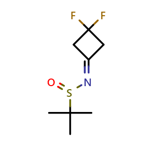 Chemical structure of N-(3,3-difluorocyclobutylidene)-2-methyl-propane-2-sulfinamide , CAS 2302976-59-4, AChemBlock X183412