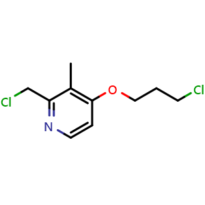 Chemical structure of 2-(chloromethyl)-4-(3-chloropropoxy)-3-methyl-pyridine , CAS 209914-31-8, AChemBlock X183415