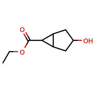 Chemical structure of ethyl 3-hydroxybicyclo[3.1.0]hexane-6-carboxylate , CAS 26786-36-7, AChemBlock X183418