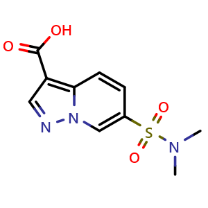 Chemical structure of 6-(dimethylsulfamoyl)pyrazolo[1,5-a]pyridine-3-carboxylic acid , CAS 941585-35-9, AChemBlock X183423