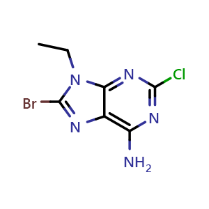 Chemical structure of 8-bromo-2-chloro-9-ethyl-purin-6-amine , CAS 482364-31-8, AChemBlock X183478