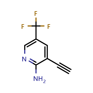Chemical structure of 3-ethynyl-5-(trifluoromethyl)pyridin-2-amine , CAS 1048914-02-8, AChemBlock X183484