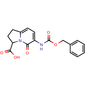 Chemical structure of 6-(benzyloxycarbonylamino)-5-oxo-2,3-dihydro-1H-indolizine-3-carboxylic acid , CAS 402829-14-5, AChemBlock X183493