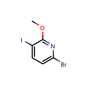 Chemical structure of 6-bromo-3-iodo-2-methoxy-pyridine , CAS 1310949-37-1, AChemBlock X183523