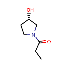 Chemical structure of 1-[(3S)-3-hydroxypyrrolidin-1-yl]propan-1-one , CAS 1354691-46-5, AChemBlock X183579