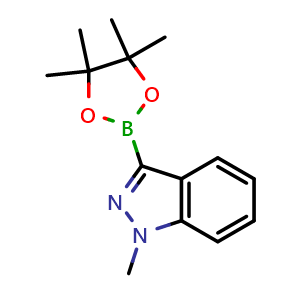 Chemical structure of 1-methyl-3-(4,4,5,5-tetramethyl-1,3,2-dioxaborolan-2-yl)indazole , CAS 1627722-97-7, AChemBlock X183629