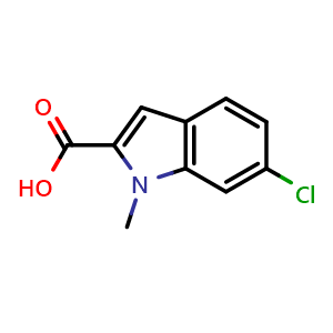 Chemical structure of 6-chloro-1-methyl-indole-2-carboxylic acid , CAS 680569-83-9, AChemBlock X183637