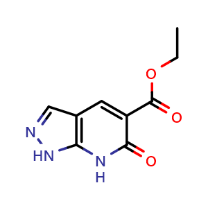 Chemical structure of ethyl 6-oxo-1,7-dihydropyrazolo[3,4-b]pyridine-5-carboxylate , CAS 2106705-88-6, AChemBlock X183653