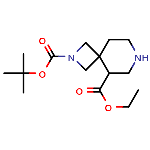 Chemical structure of O2-tert-butyl O5-ethyl 2,7-diazaspiro[3.5]nonane-2,5-dicarboxylate , CAS 2102410-34-2, AChemBlock X183657